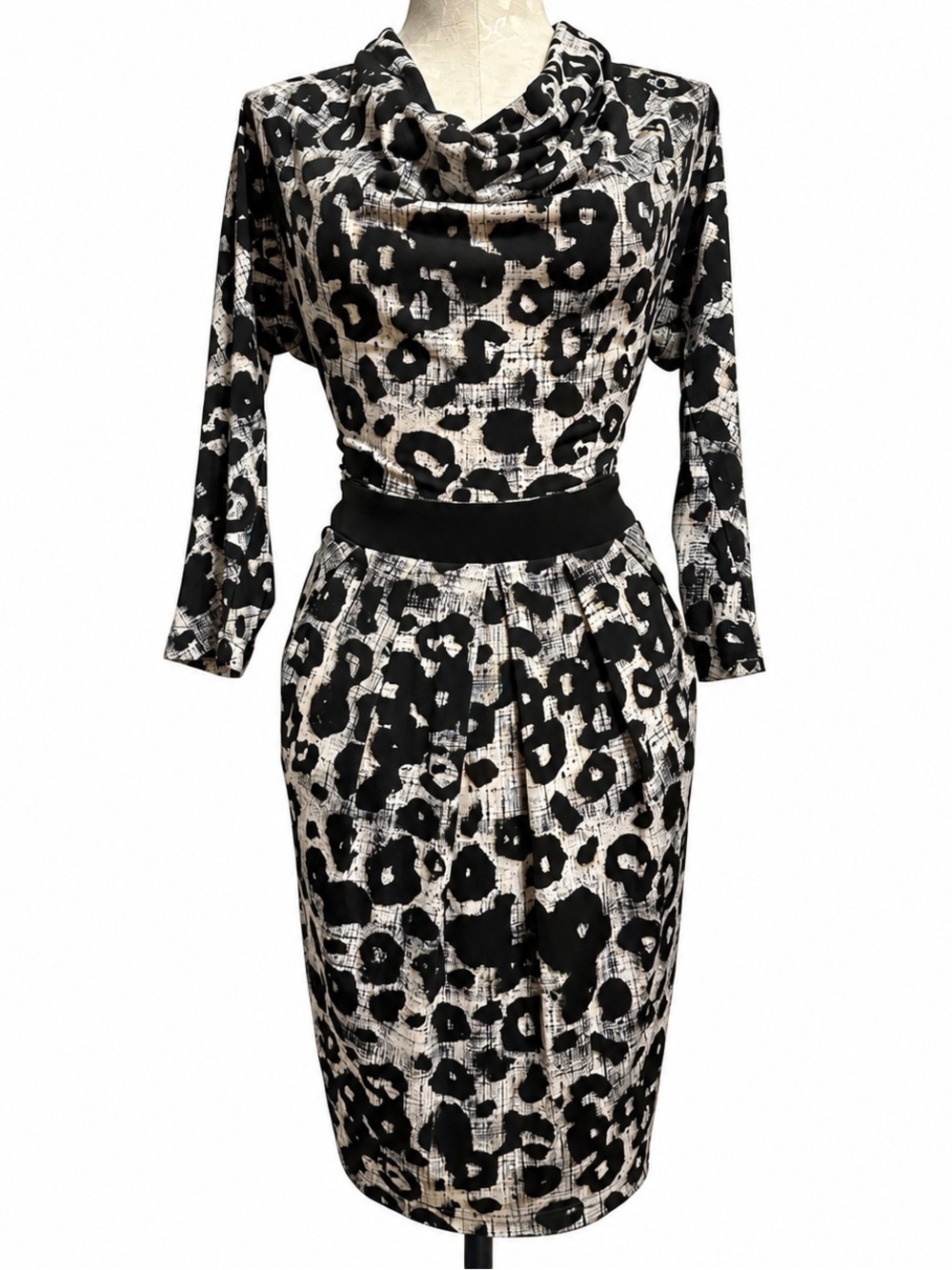 JOSEPH RIBKOFF Leopard Print Cowl Neck Dress Size 8